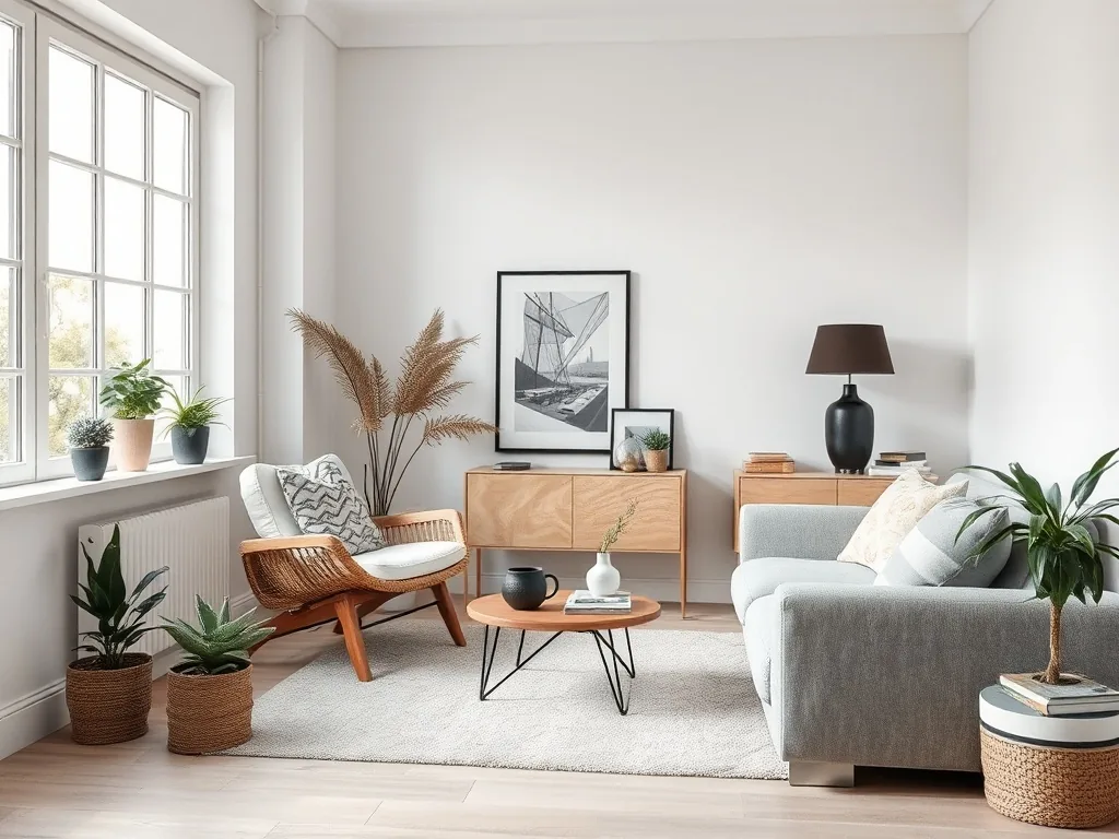 Bureau d'un conseiller déco avec nuancier, plans d'aménagement, échantillons de tissus et ordinateur portable sous une