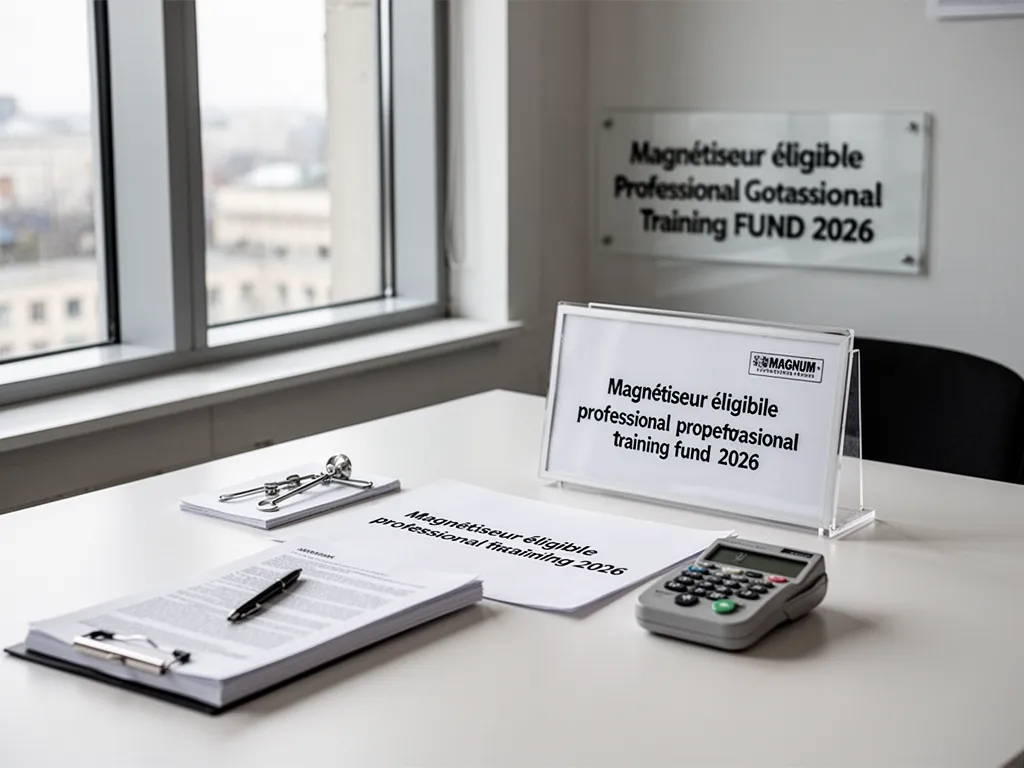 Une personne consulte un ordinateur portable ouvert sur une page de formation, avec un carnet de notes et un stylo sur un
